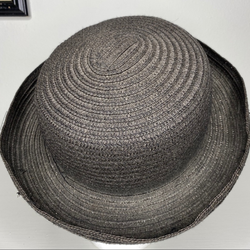 Black Raffia Boater Fedora Hat woven - Picture 6 of 8